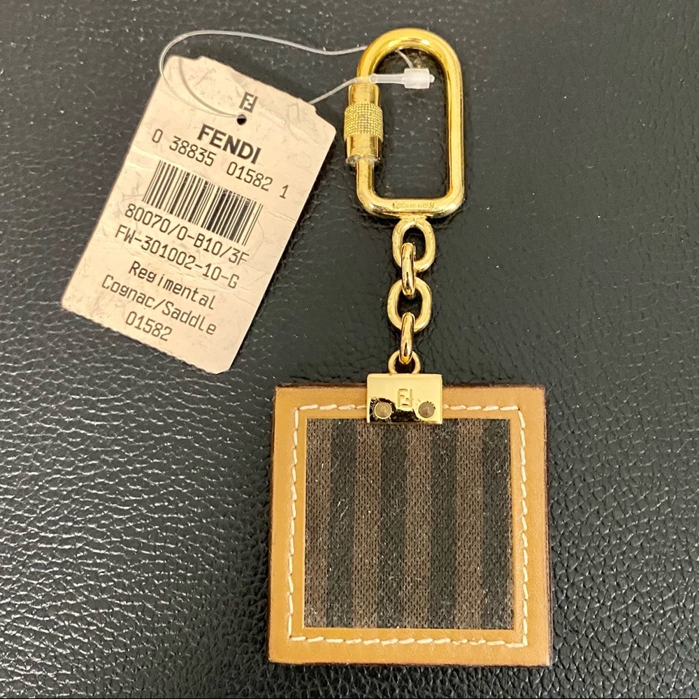 NWT Fendi Vintage Square Leather Keychain Regimental Stripe Rare